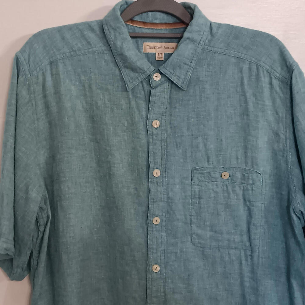 Territory Ahead Shirt Mens Large Linen Cotton Blend Blue Button Beach Summer - Picture 9 of 9